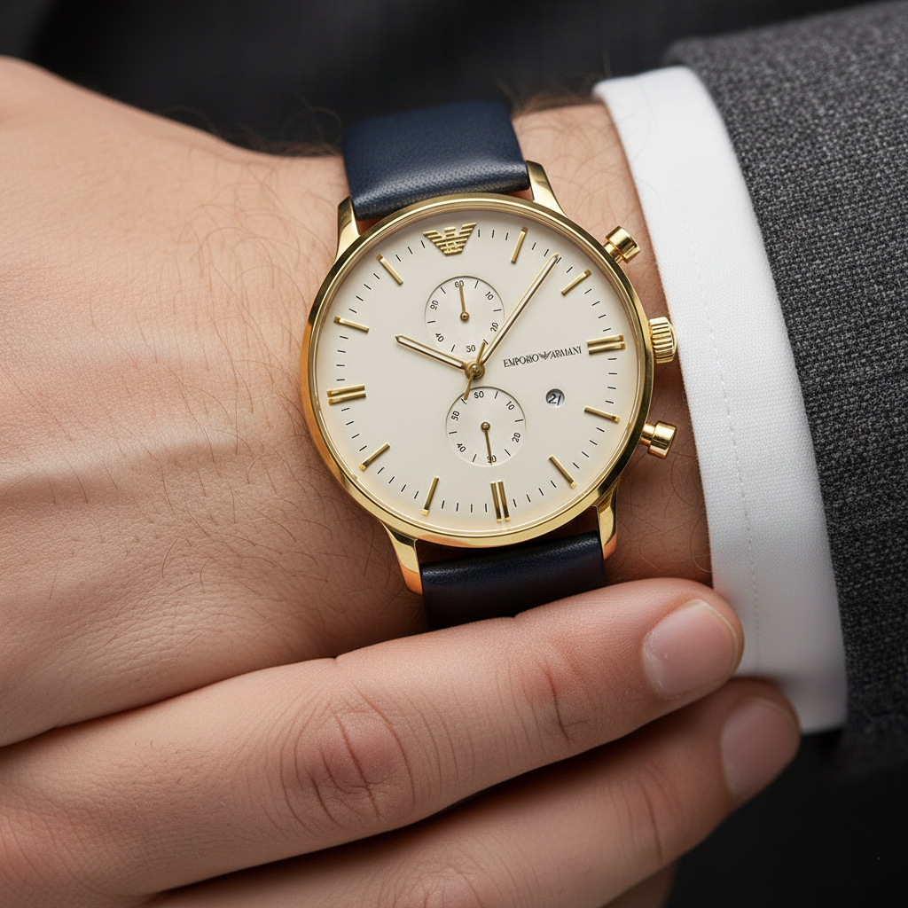 Emporio Armani Gianni AR0386 Gold Beige Chronograph Watch