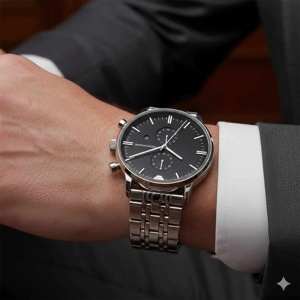 Emporio Armani Gianni AR0389 Black Dial Silver Chronograph Watch