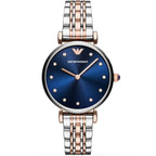 Emporio Armani Gianni T-Bar AR11092 Two-Tone Blue Dial Crystal Watch