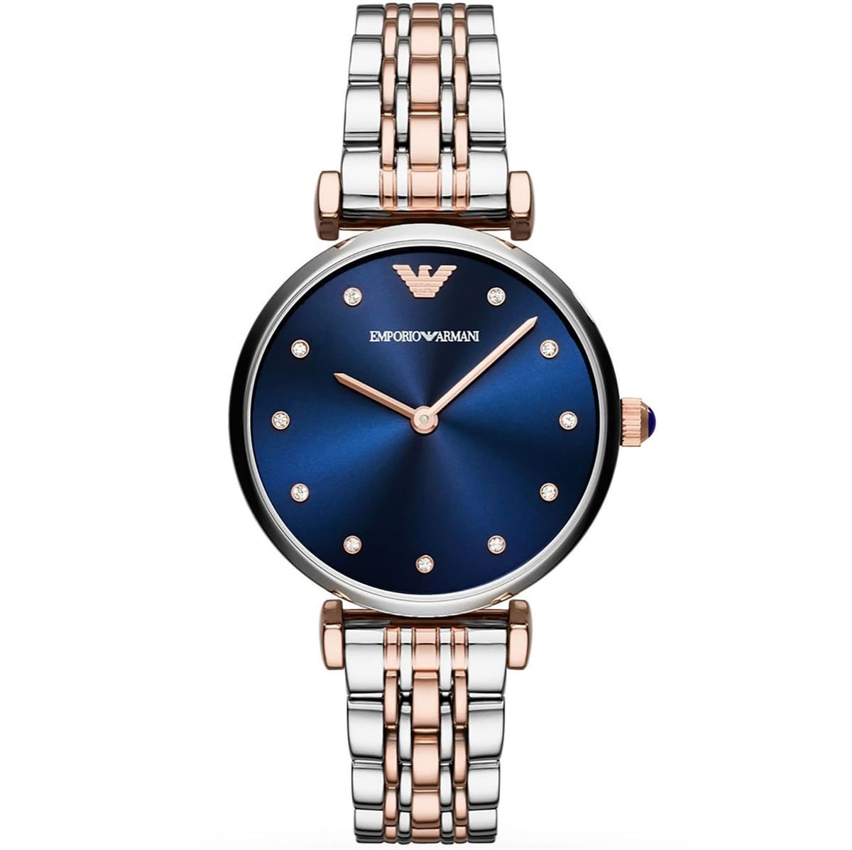 Emporio Armani Gianni T-Bar AR11092 Two-Tone Blue Dial Crystal Watch