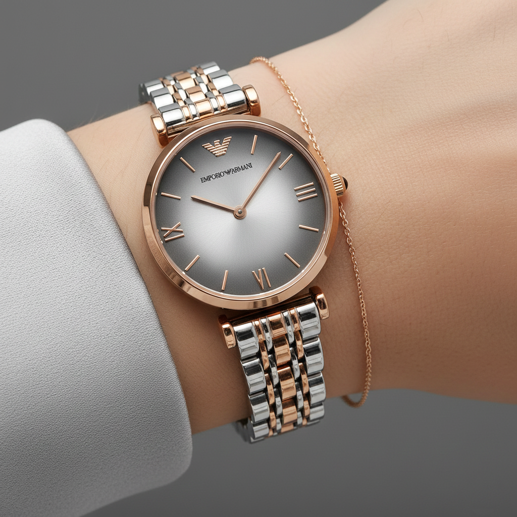 Emporio Armani Gianni T-Bar AR1725 Two-Tone Silver & Rose Gold Watch