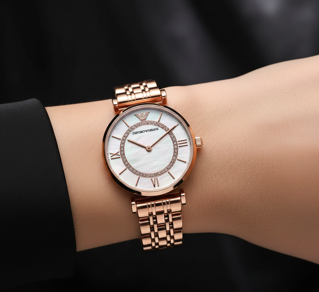 Emporio Armani Gianni T-Bar AR1909 Rose Gold Crystal Ring Watch