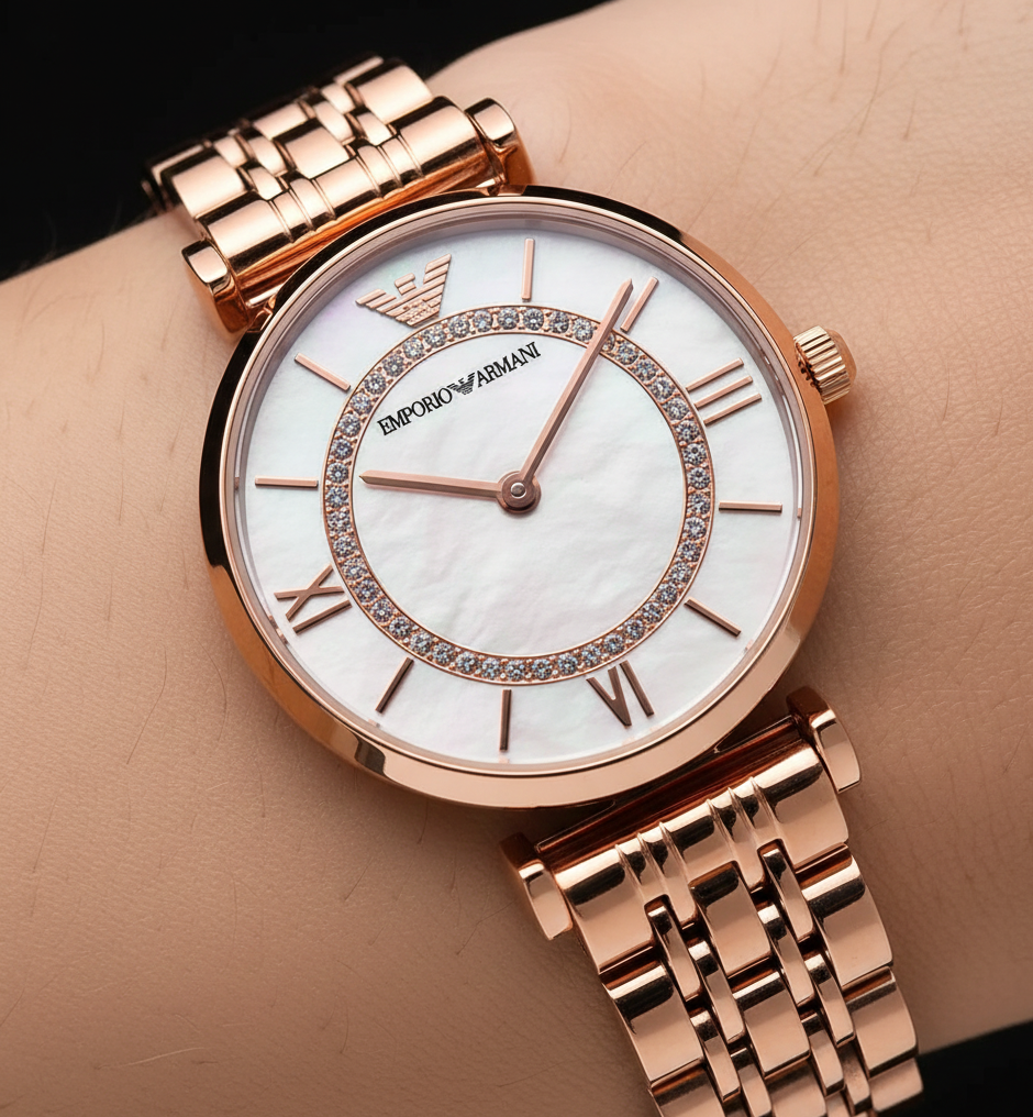 Emporio Armani Gianni T-Bar AR1909 Rose Gold Crystal Ring Watch