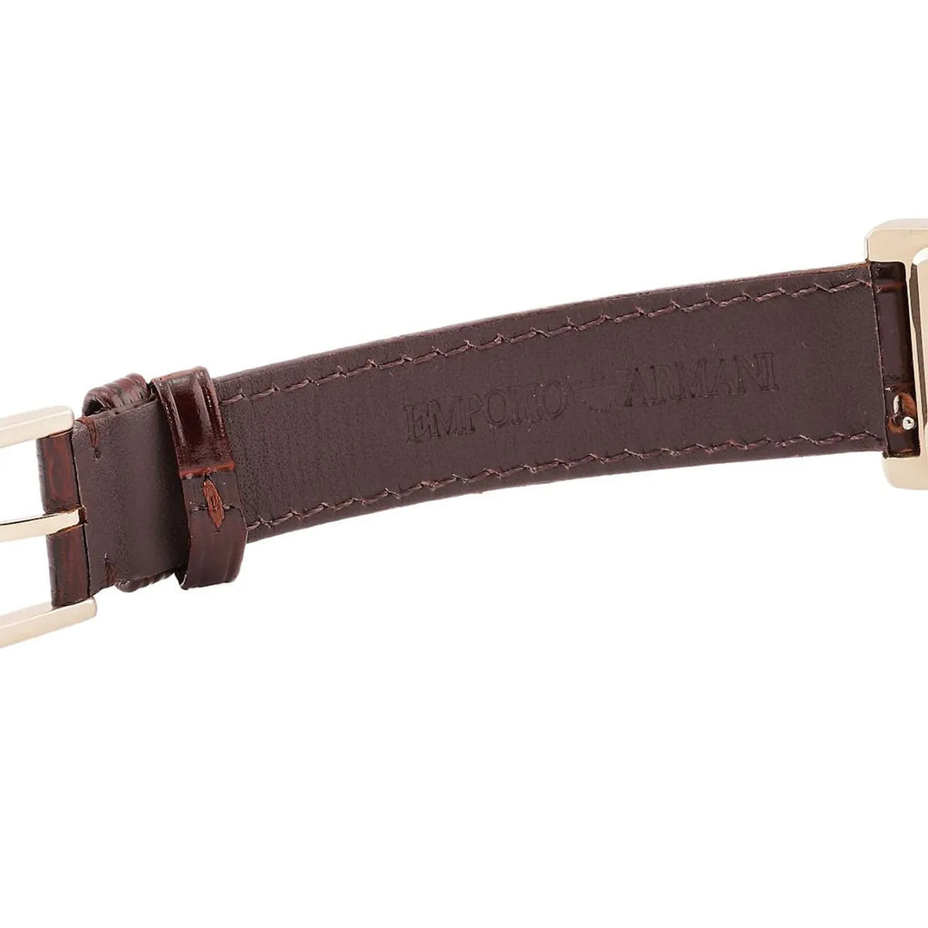 Emporio Armani Gino AR11665 Gold-Tone Rectangular Watch with Brown Leather