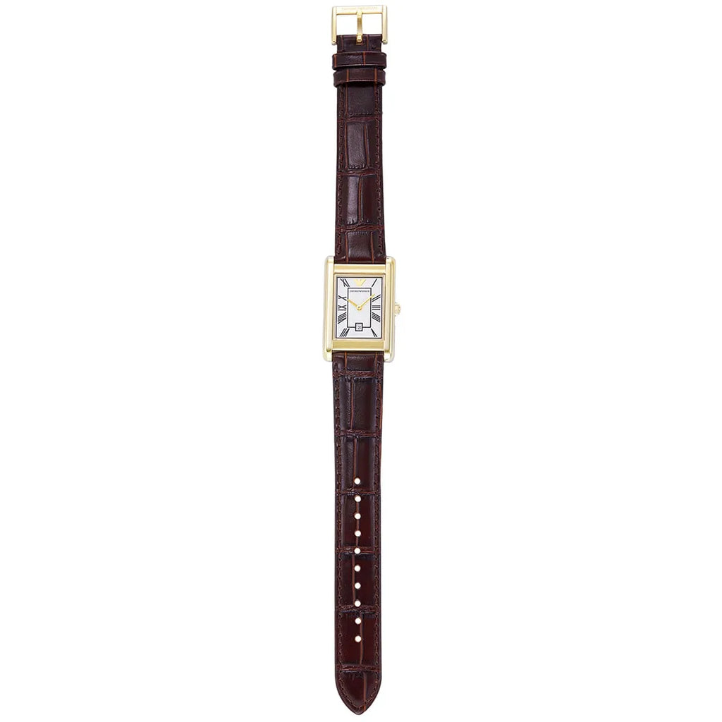 Emporio Armani Gino AR11665 Gold-Tone Rectangular Watch with Brown Leather