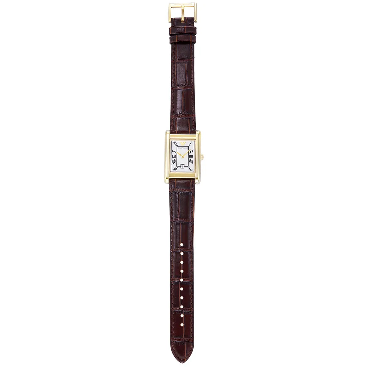 Emporio Armani Gino AR11665 Gold-Tone Rectangular Watch with Brown Leather