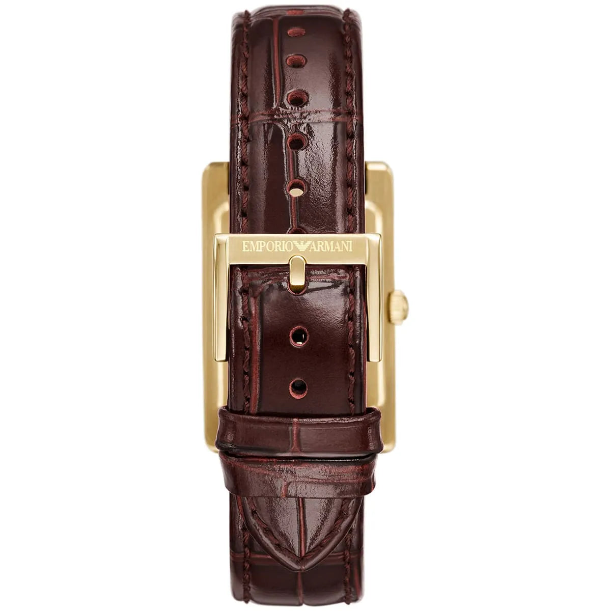 Emporio Armani Gino AR11665 Gold-Tone Rectangular Watch with Brown Leather