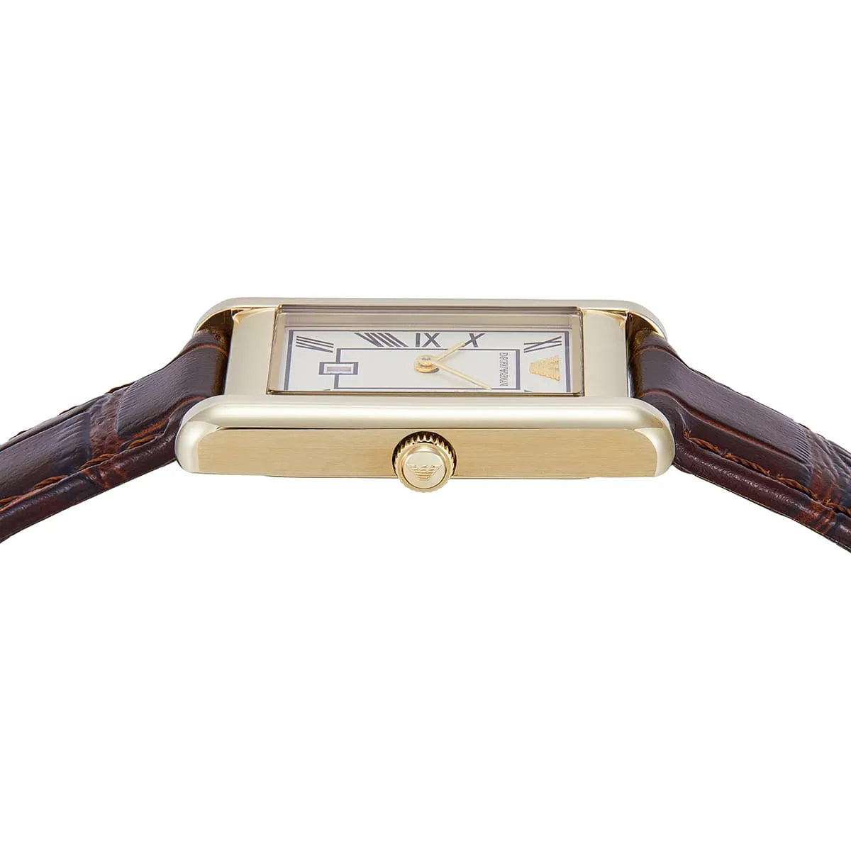 Emporio Armani Gino AR11665 Gold-Tone Rectangular Watch with Brown Leather