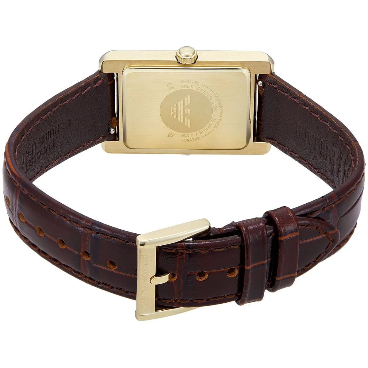 Emporio Armani Gino AR11665 Gold-Tone Rectangular Watch with Brown Leather