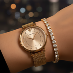 Emporio Armani Kappa AR11129 Gold Mesh Strap Crystal Watch