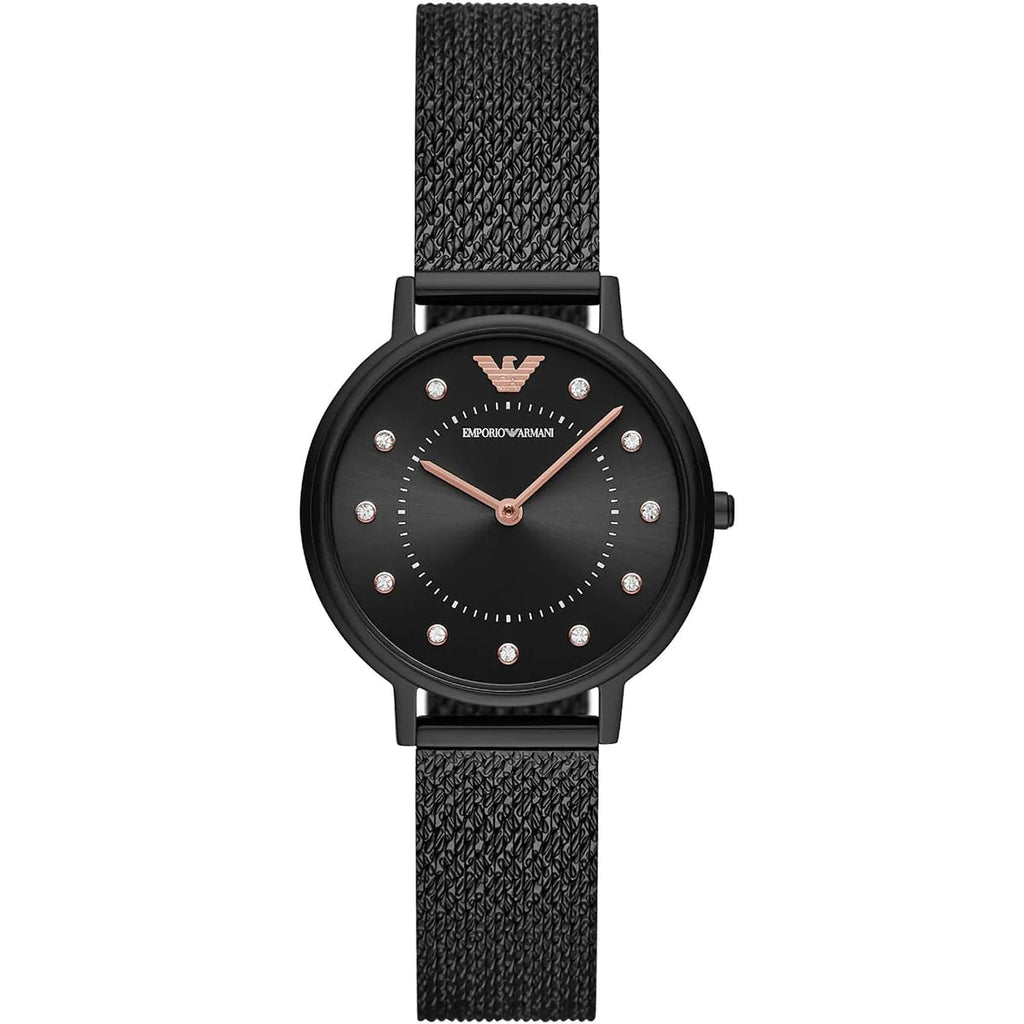 Emporio Armani Kappa AR11252 Black Mesh Strap Crystal Watch