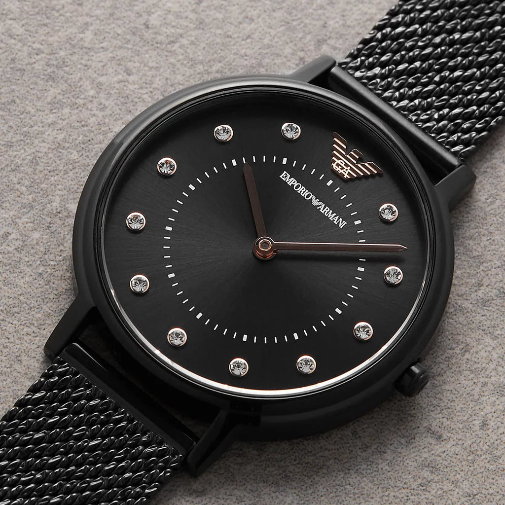 Emporio Armani Kappa AR11252 Black Mesh Strap Crystal Watch