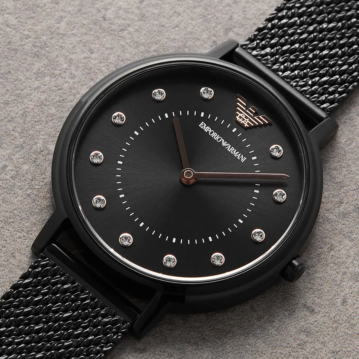 Emporio Armani Kappa AR11252 Black Mesh Strap Crystal Watch