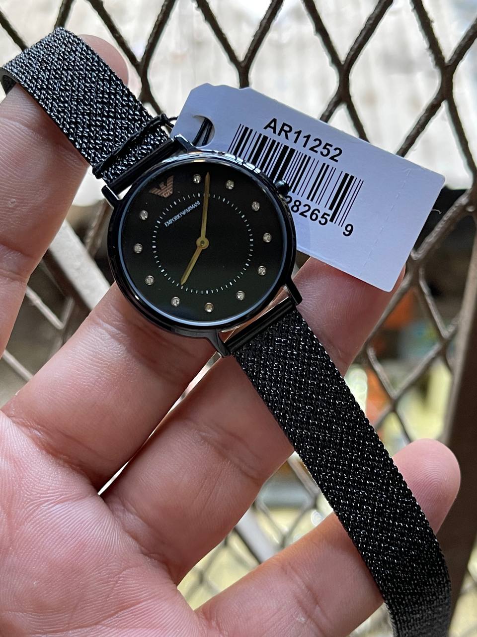 Emporio Armani Kappa AR11252 Black Mesh Strap Crystal Watch