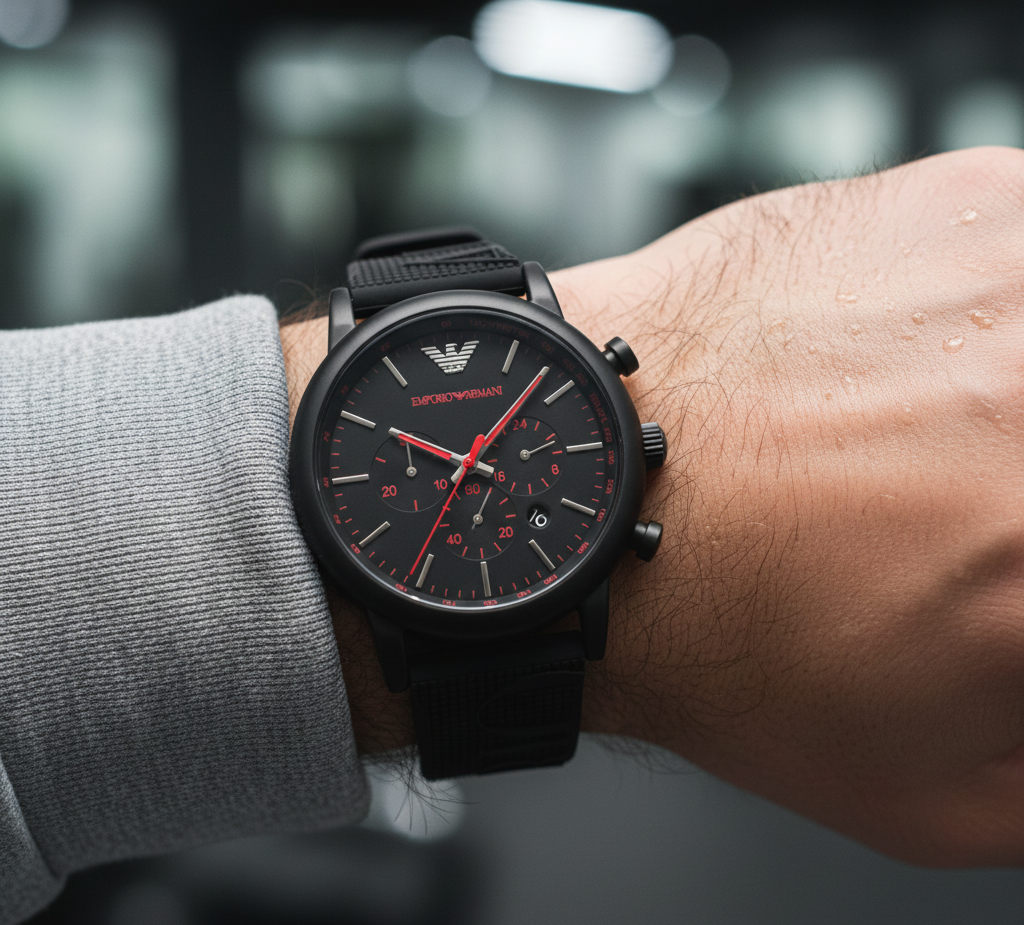 Emporio Armani Luigi XLarge AR11024 Black Rubber Chronograph Watch