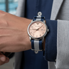 Emporio Armani Luigi AR11212 Blue Striped Fabric Watch