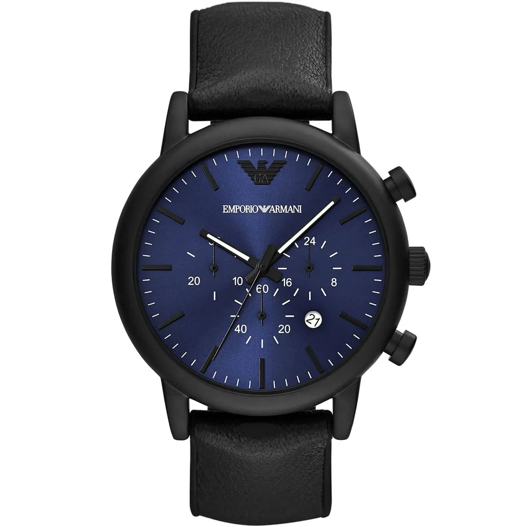 Emporio Armani Luigi AR11351 Blue Dial Black Leather Watch