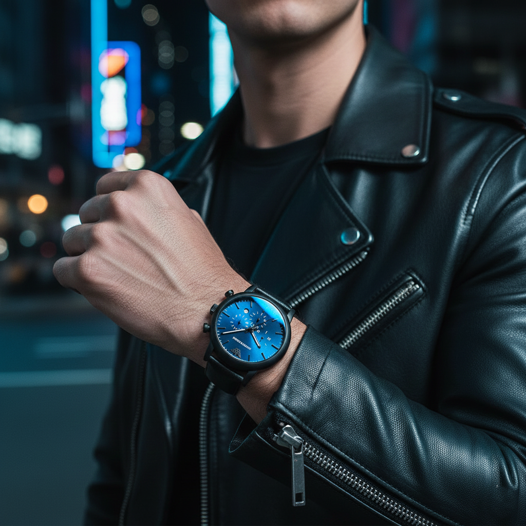 Emporio Armani Luigi AR11351 Blue Dial Black Leather Watch