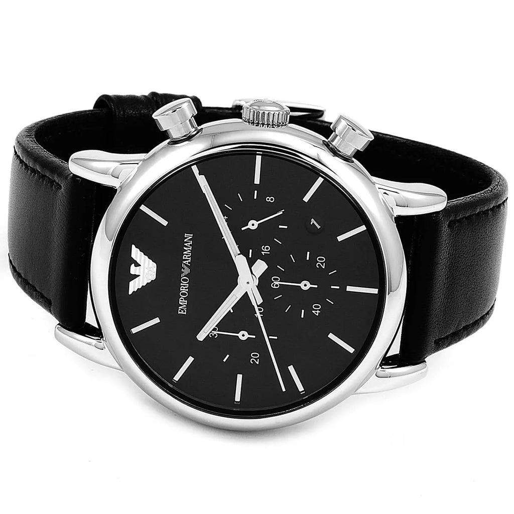 Emporio Armani Luigi AR1733 Black Dial Silver Leather Watch