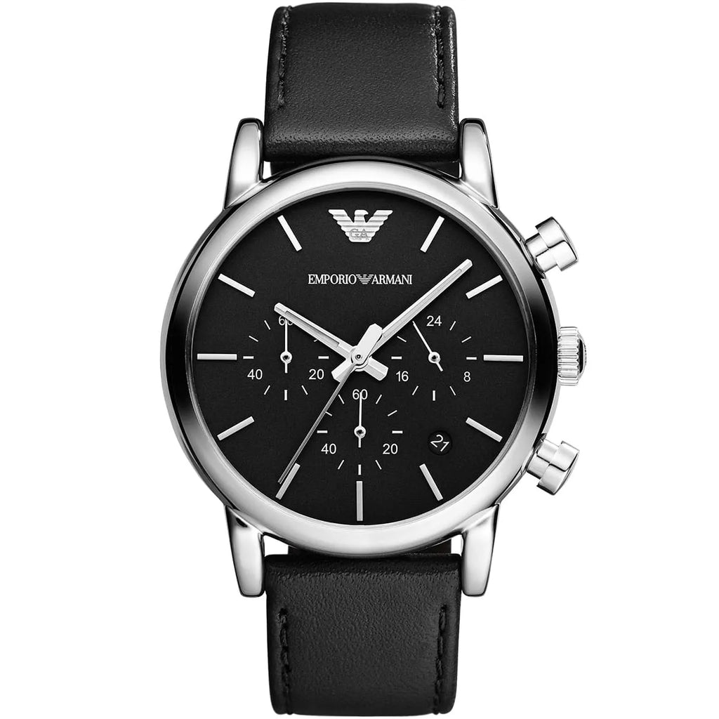 Emporio Armani Luigi AR1733 Black Dial Silver Leather Watch
