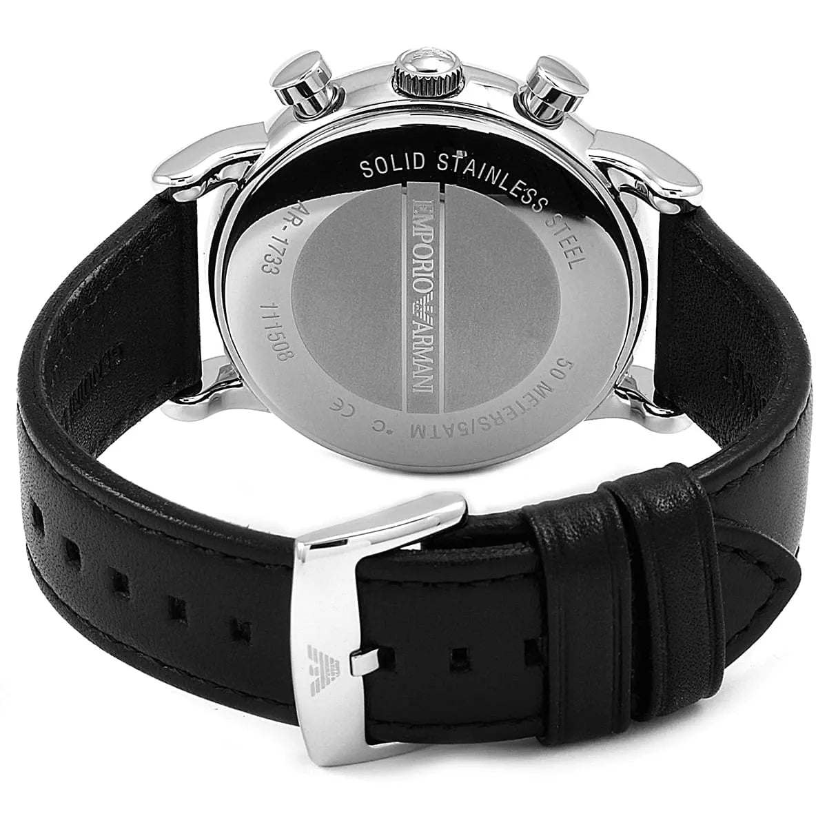 Emporio Armani Luigi AR1733 Black Dial Silver Leather Watch