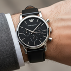 Emporio Armani Luigi AR1733 Black Dial Silver Leather Watch