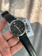 Emporio Armani Luigi AR1733 Black Dial Silver Leather Watch