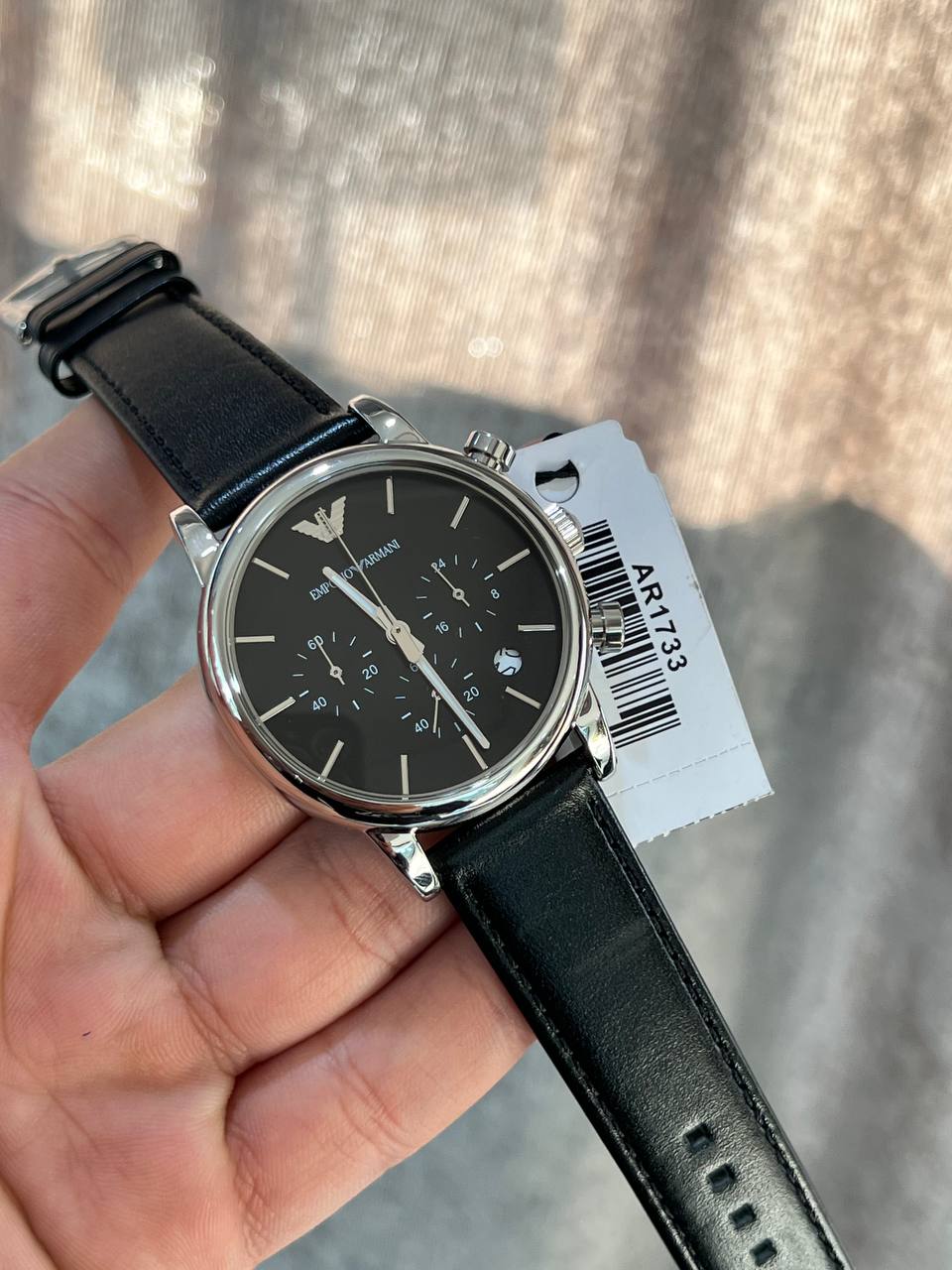 Emporio Armani Luigi AR1733 Black Dial Silver Leather Watch