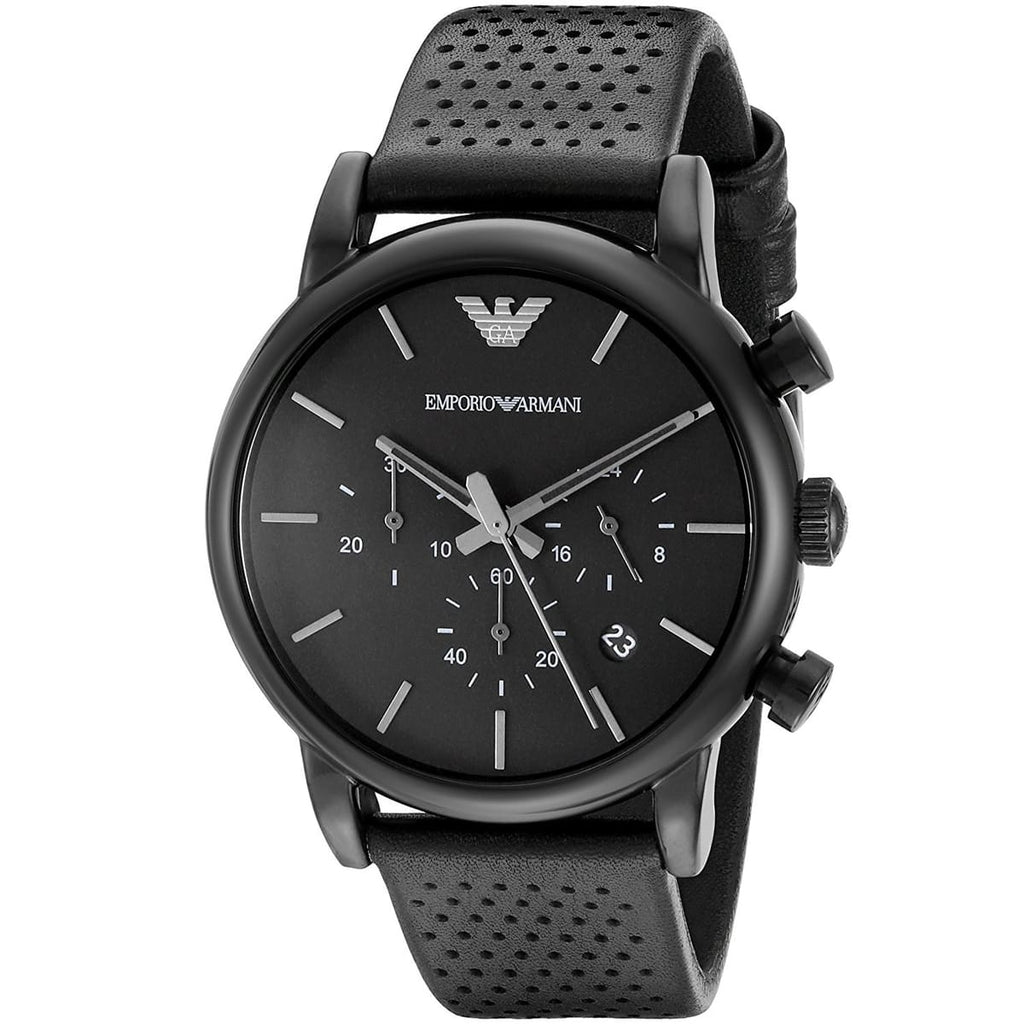 Emporio Armani Luigi AR1737 All Black Perforated Leather Watch