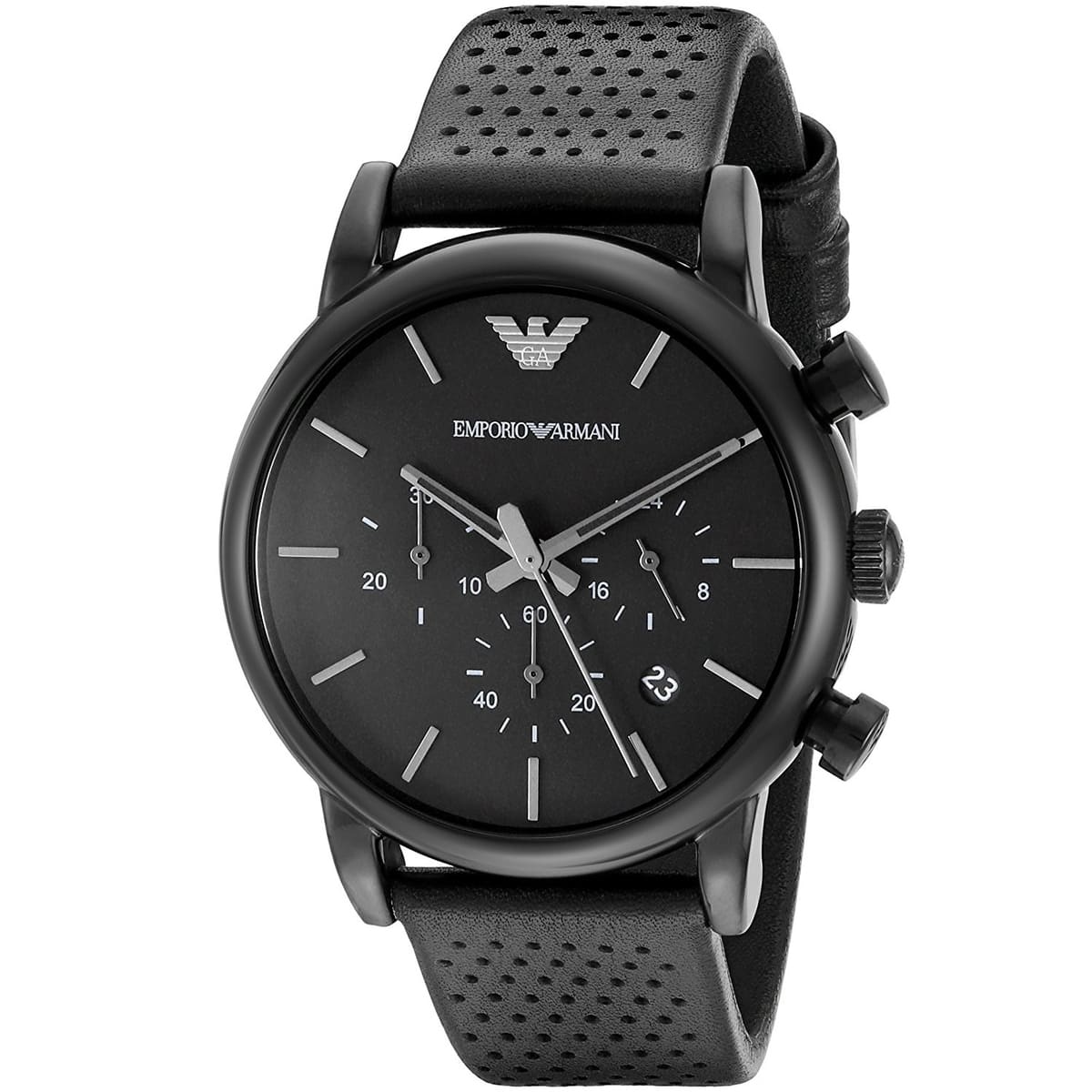 Emporio Armani Luigi AR1737 All Black Perforated Leather Watch