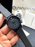 Emporio Armani Luigi AR1737 All Black Perforated Leather Watch