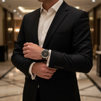 ساعة إمبوريو أرماني لويجي AR1828 كرونوغراف فضية بسوار من الجلد الأسود