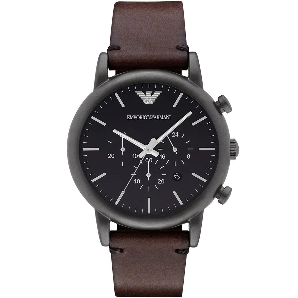 Emporio Armani Luigi AR1919 Gunmetal Brown Leather Watch