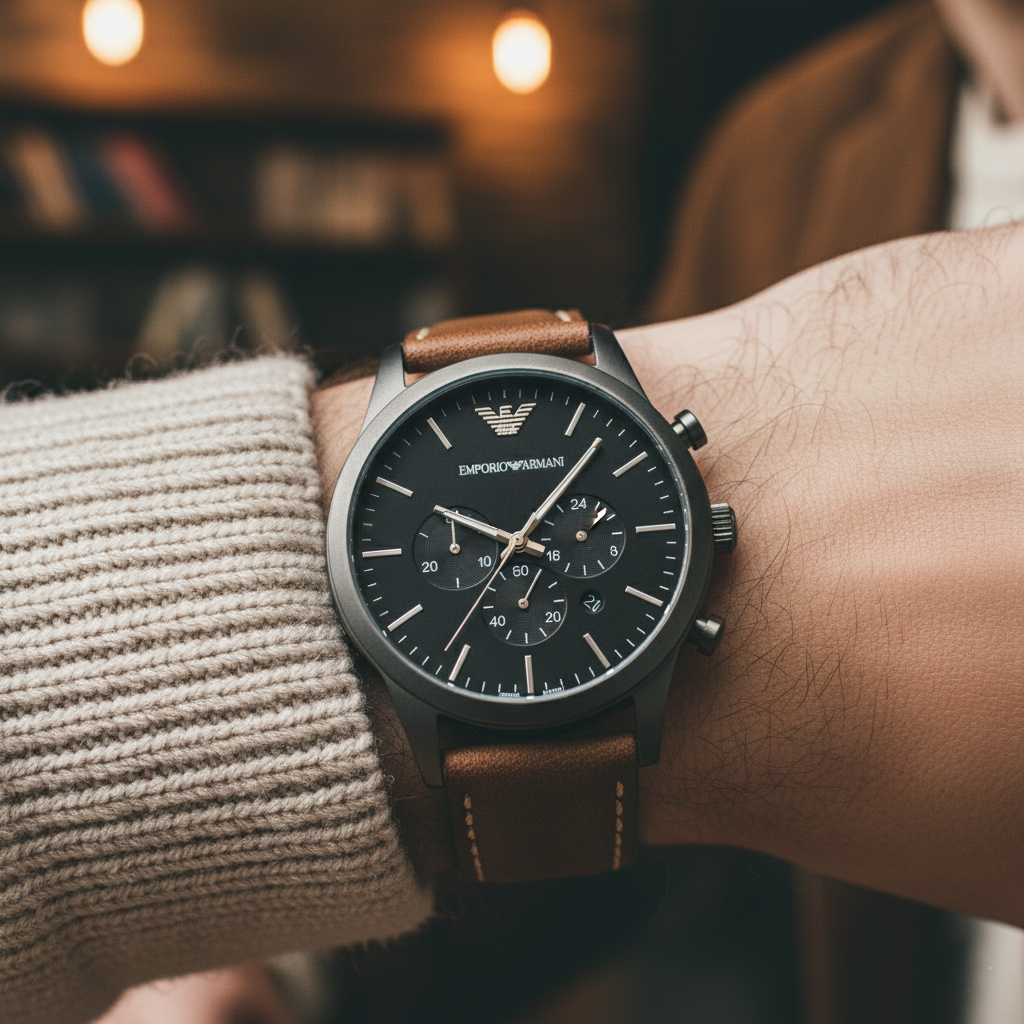 Emporio Armani Luigi AR1919 Gunmetal Brown Leather Watch