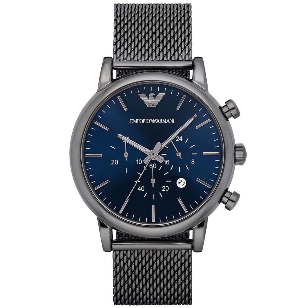 Emporio Armani Luigi AR1979 Gunmetal Mesh Blue Dial Watch