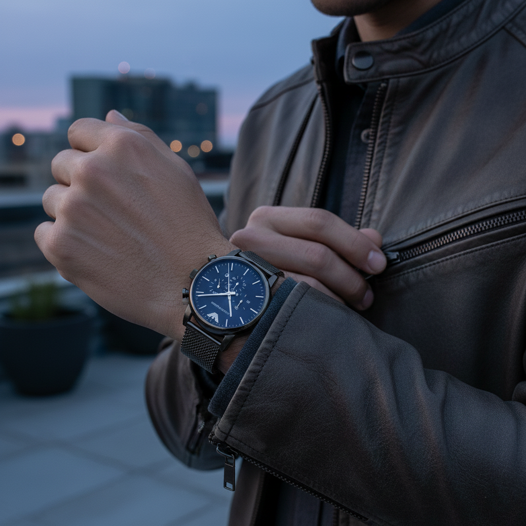 Emporio Armani Luigi AR1979 Gunmetal Mesh Blue Dial Watch