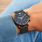 Emporio Armani Luigi AR1979 Gunmetal Mesh Blue Dial Watch