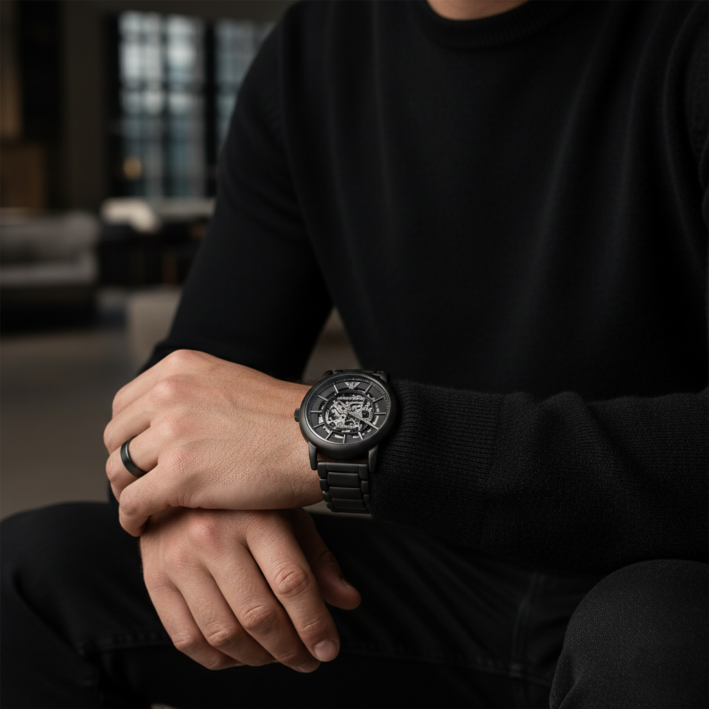 Emporio Armani Luigi AR60045 Meccanico Automatic Full Black Skeleton Watch