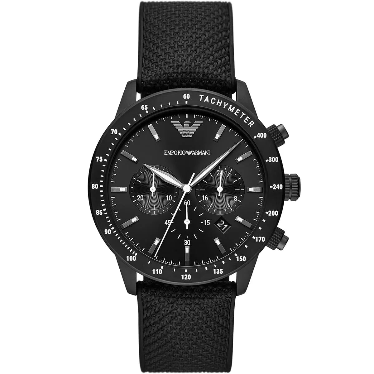 Emporio Armani Mario AR11453 All-Black Chronograph Fabric Watch