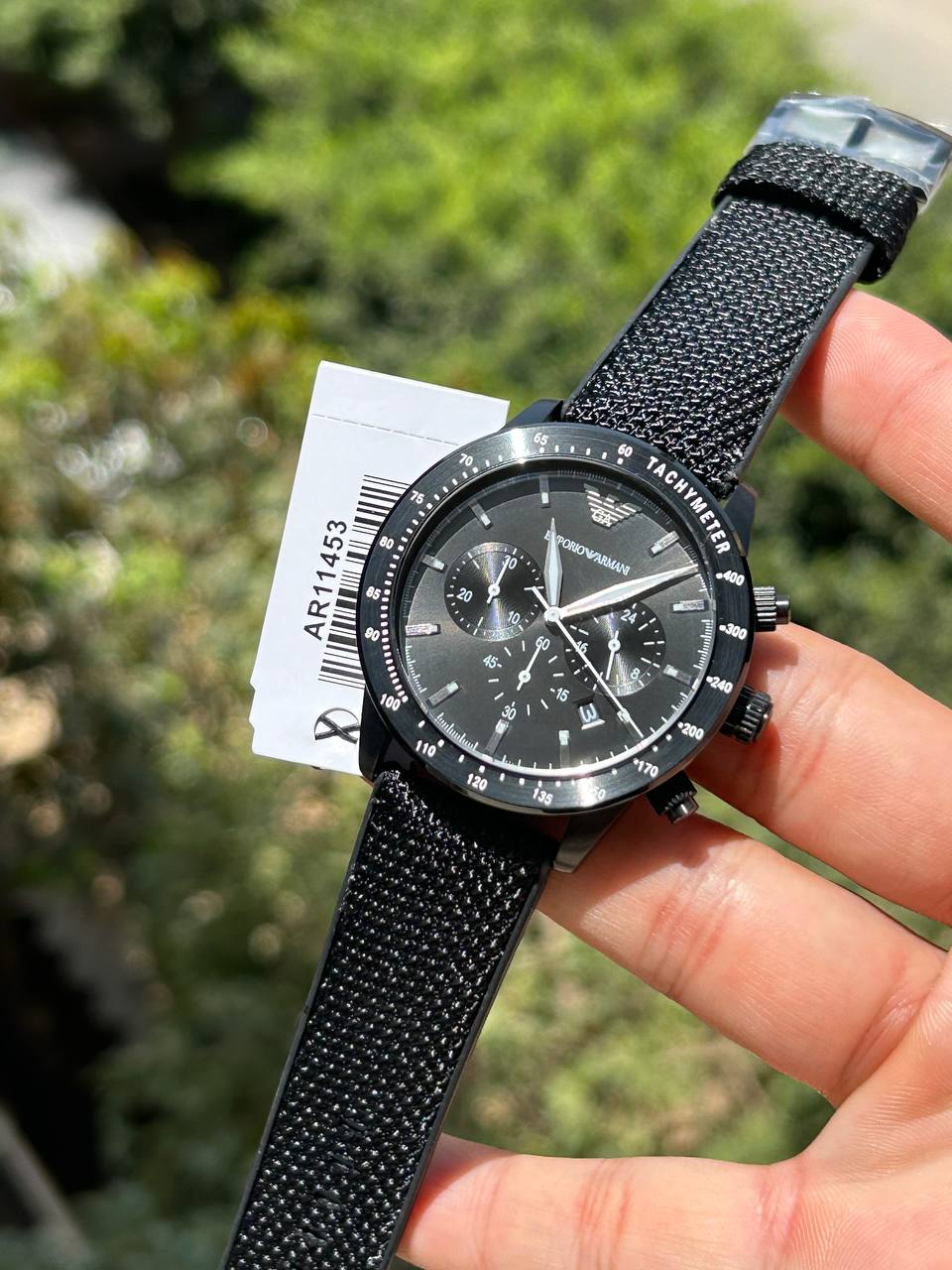 Emporio Armani Mario AR11453 All-Black Chronograph Fabric Watch