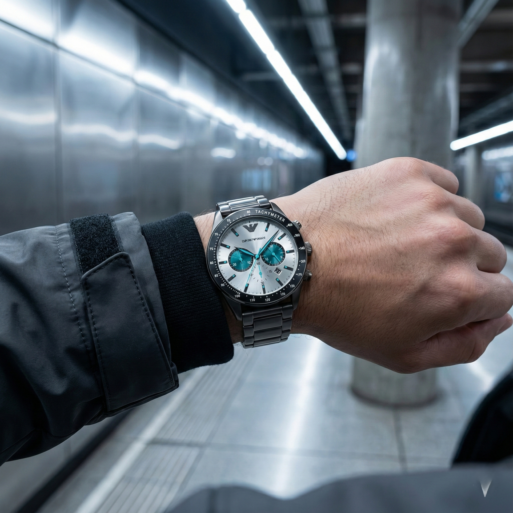 Emporio Armani Mario AR11471 Gunmetal Watch with Teal Accents