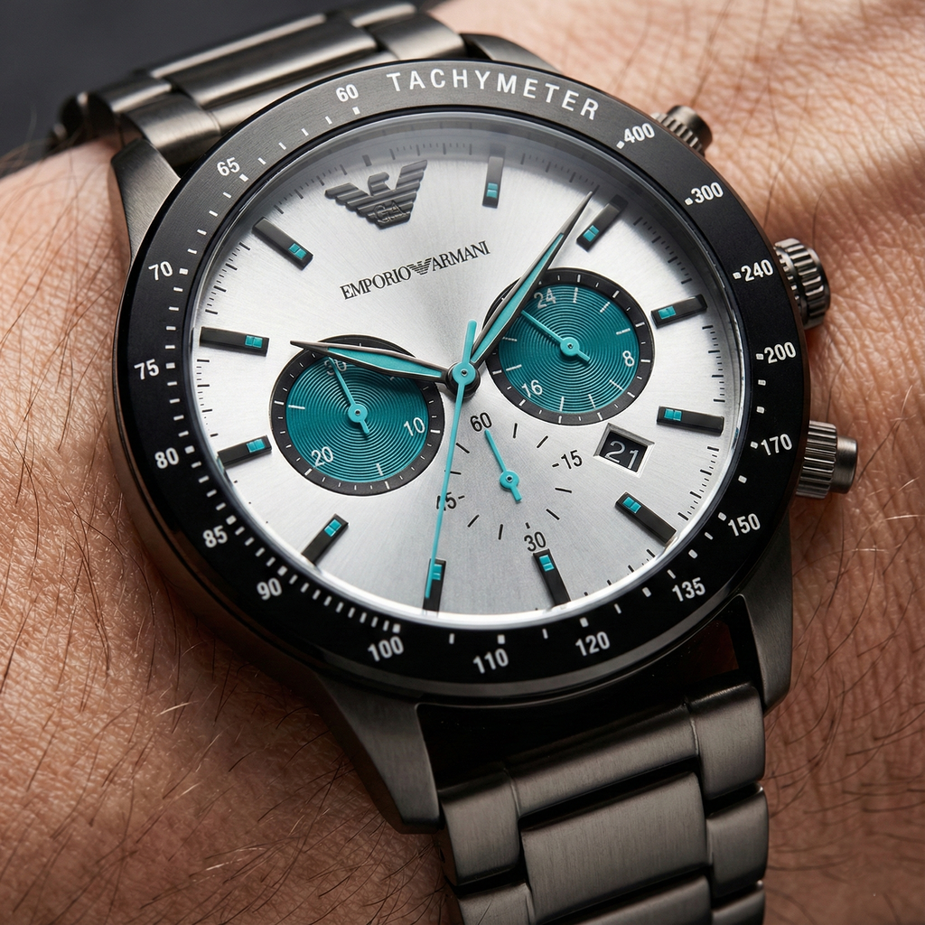 Emporio Armani Mario AR11471 Gunmetal Watch with Teal Accents