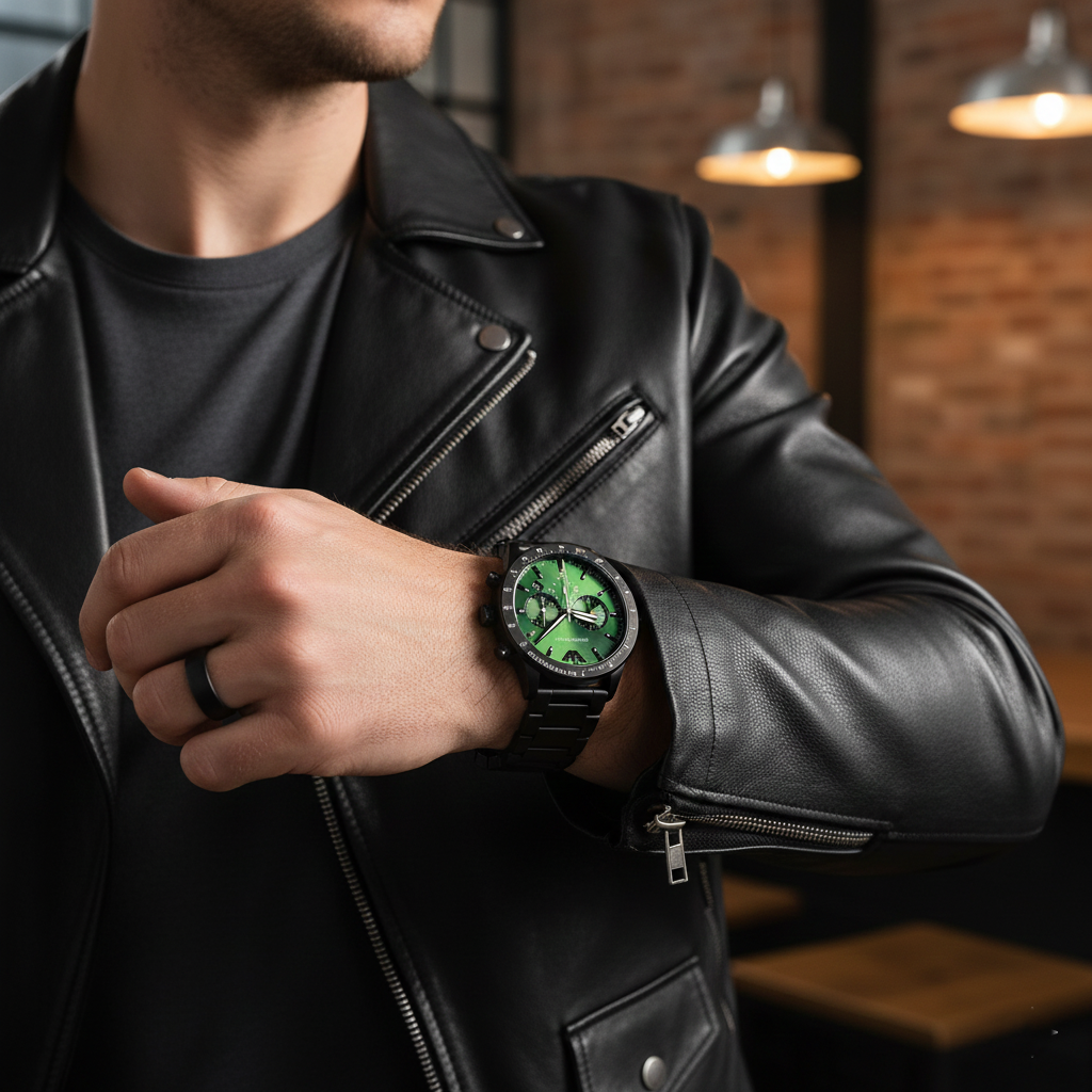 Emporio Armani Mario AR11472 Green Dial Black Steel Watch