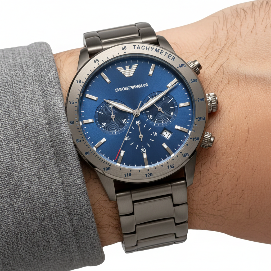 Emporio Armani Mario AR80045 Gunmetal Blue Chronograph Watch