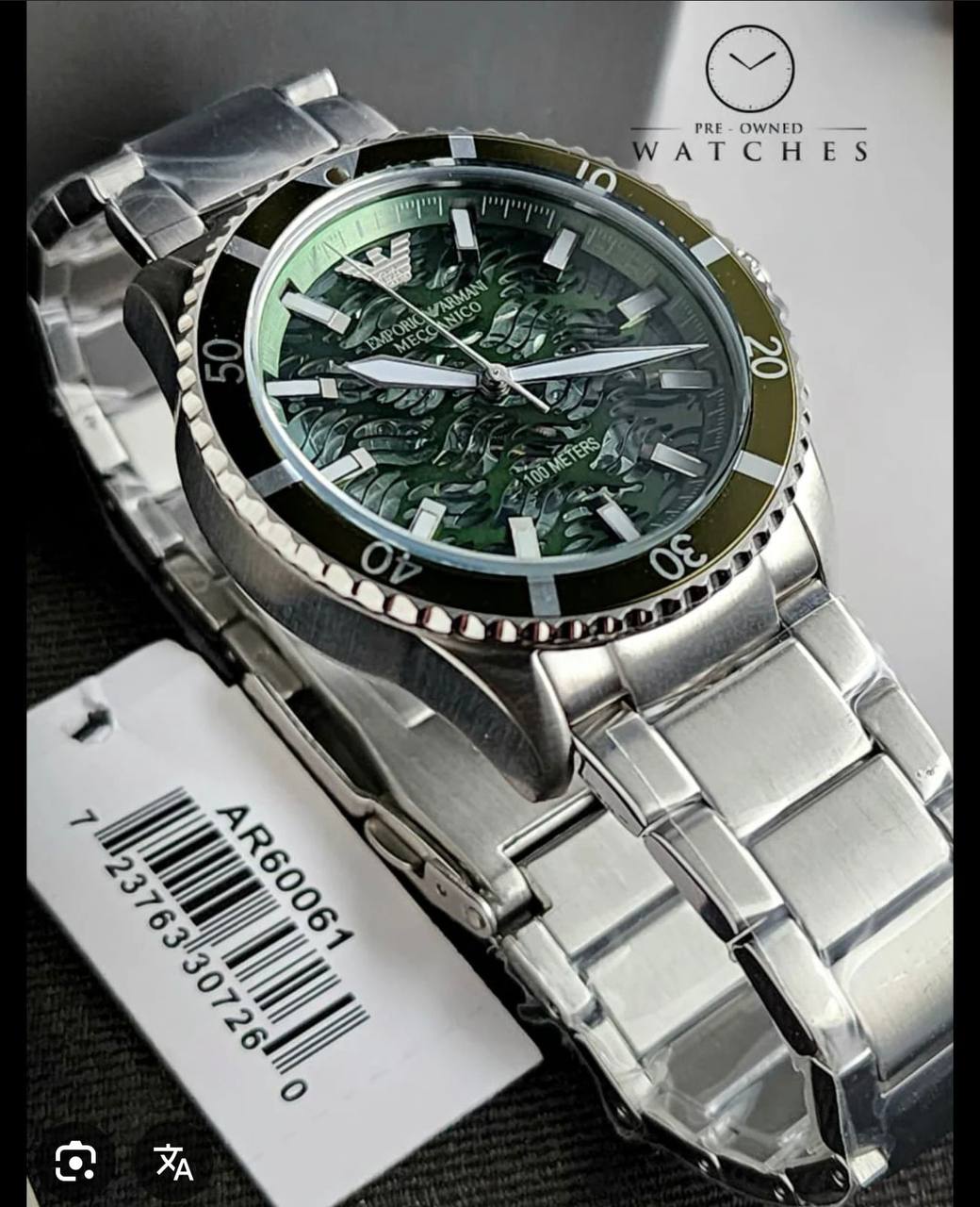 Emporio Armani Meccanico AR60061 Automatic Green Skeleton Dial Watch