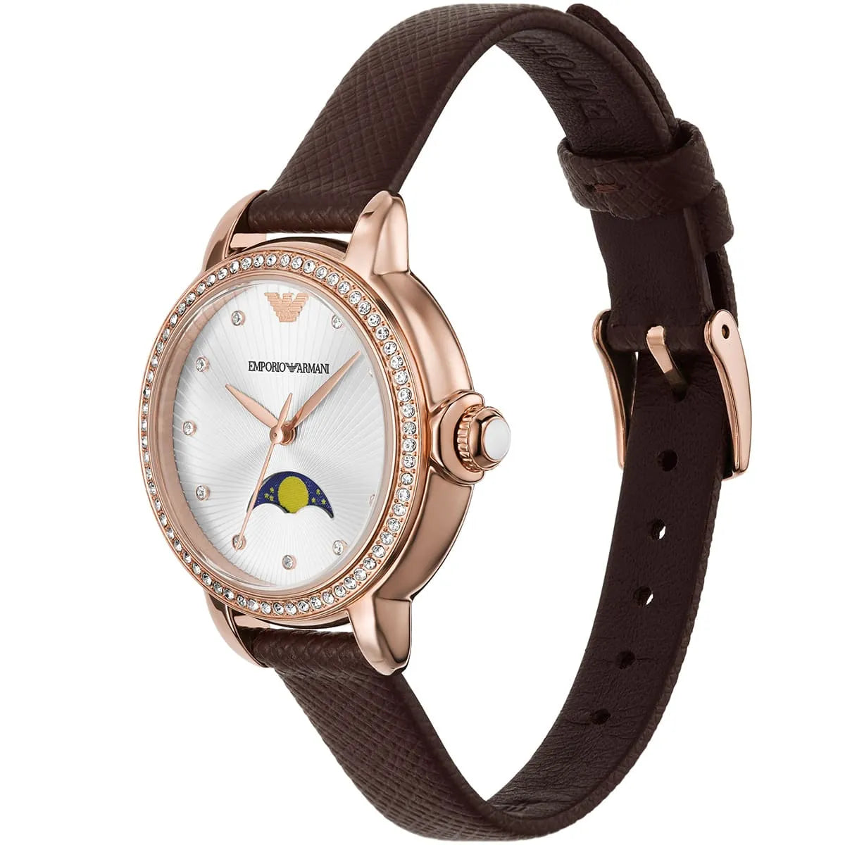 Emporio Armani Mia AR11568 Rose Gold Moonphase Watch with Crystal Bezel