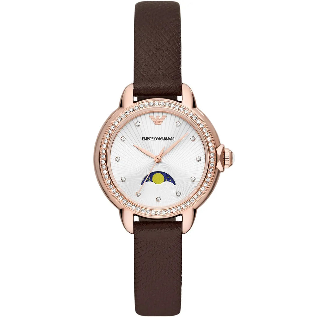 Emporio Armani Mia AR11568 Rose Gold Moonphase Watch with Crystal Bezel