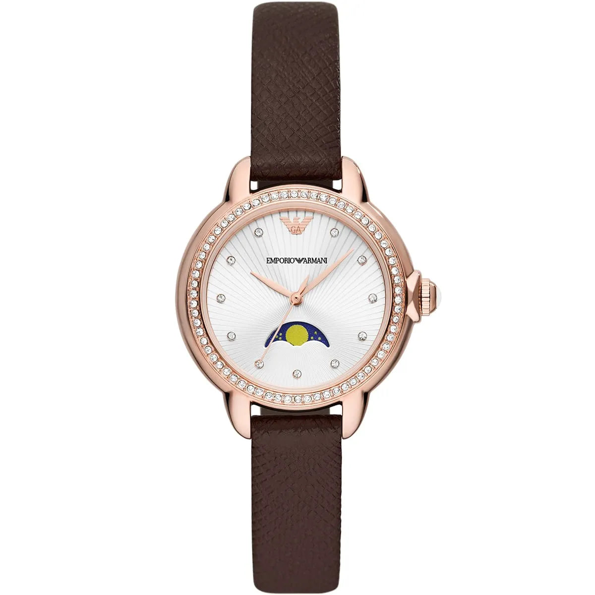Emporio Armani Mia AR11568 Rose Gold Moonphase Watch with Crystal Bezel