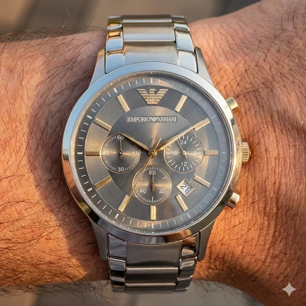 Emporio Armani Renato AR11047 Grey Dial Gold Accents Watch
