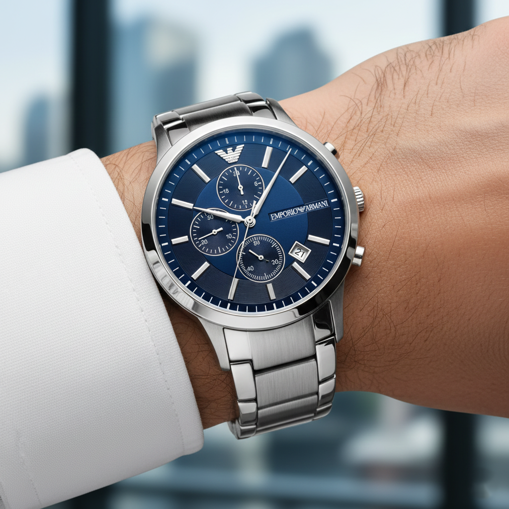 Emporio Armani Renato AR11164 Navy Blue Dial Silver Watch